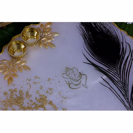 Handcrafted Resin Feather Pooja Thali for Festive &amp; Traditional Decor-1