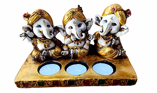 Three Ganesha Figurine Tealight Holder