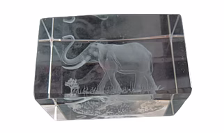 3D Laser Engraved Elephant Crystal Block