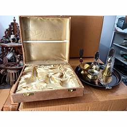 traditional brass pooja thali set with decorative gift box