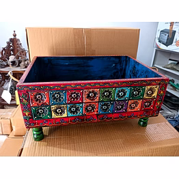wooden flower carved bucket big fine color embossed