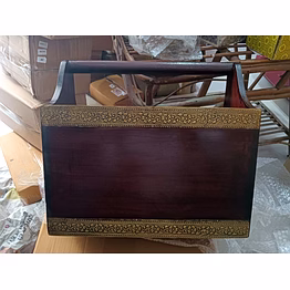 wooden magazine basket panel brass fitted