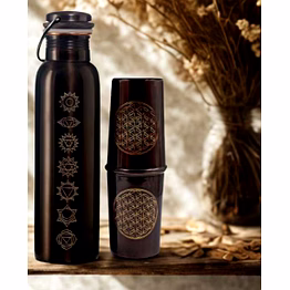 copper water bottle with tumbler - antique print