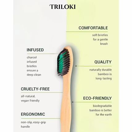 Triloki Eco Bamboo Toothbrush – Green Bristles with Deep Clean Charcoal Infusion-4
