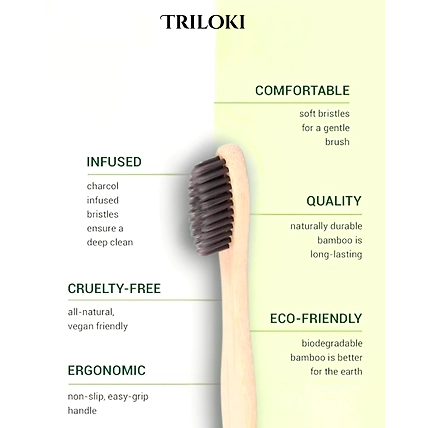 Triloki Bamboo Toothbrush – Soft Black Bristles for Sensitive Gums-5