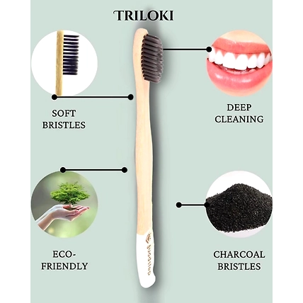 Triloki Bamboo Toothbrush – Soft Black Bristles for Sensitive Gums-4
