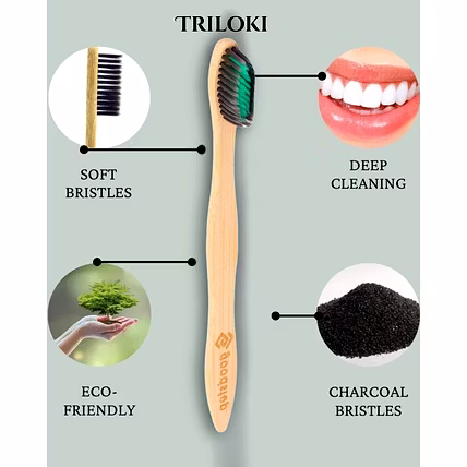Triloki Eco Bamboo Toothbrush – Green Bristles with Deep Clean Charcoal Infusion-3