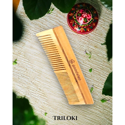 Triloki Pure Neem Wood Comb – Oil-Treated &amp; Anti-Breakage Design-12739153