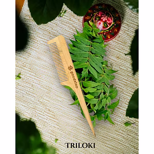 Triloki Neem Comb with Handle – Handmade Anti-Frizz Scalp