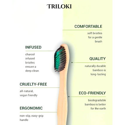 Triloki Bamboo Toothbrush – Soft Black Bristles for Sensitive Gums-1