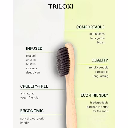 Triloki Eco Bamboo Toothbrush – Green Bristles with Deep Clean Charcoal Infusion-12739095