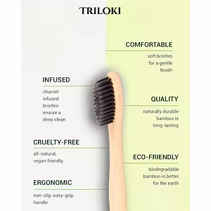 Triloki Eco Bamboo Toothbrush – Green Bristles with Deep Clean Charcoal Infusion