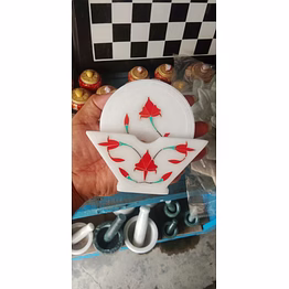 elegant round marble coaster with colorful stone inlay – indian handicraft for dining & gifting