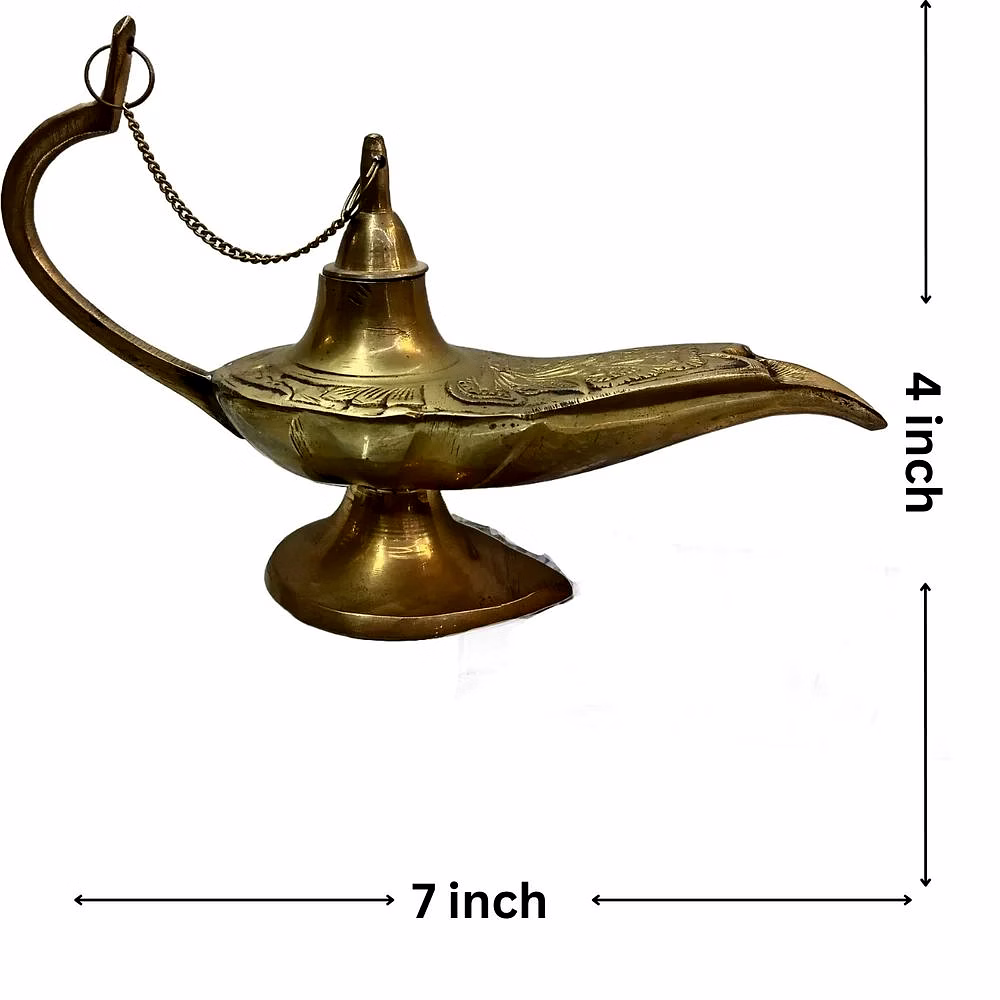 golden vintage brass aladdin chirag & cannon – 7 inch decorative set
