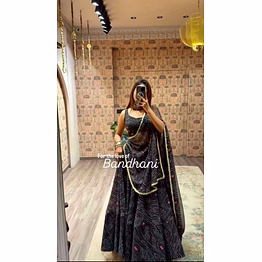 elegant bandhani lehenga set with mirror work detailing