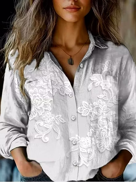 Floral Embroidered Button-Down Shirt