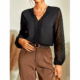 black lace sleeve formal shirt – elegant women's office & party wear