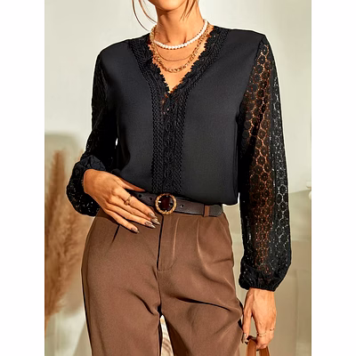 black lace sleeve formal shirt – elegant women's office & party wear