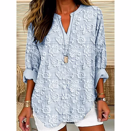 elegant floral embroidered lace blouse for women – casual chic long sleeve tunic top