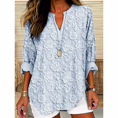 elegant floral embroidered lace blouse for women – casual chic long sleeve tunic top