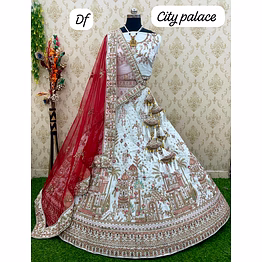 city palace embroidered bridal lehenga set – royal white & maroon ethnic wear for women