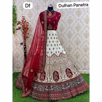 dulhan panetra bridal lehenga set – maroon and ivory heavy embroidered royal ensemble