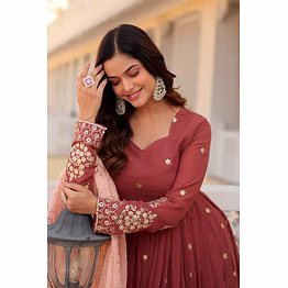 powder blue (cyan) luxe gown with russian silk dupatta
