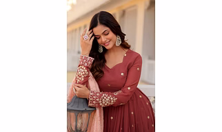 Powder Blue (Cyan) Luxe Gown with Russian Silk Dupatta
