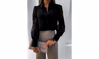 Black Lace Sleeve Formal Shirt – Elegant Women's Office & Party Wear