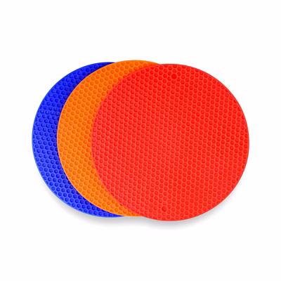 trivet mats for hot pots .high heat-resistant flexible food grade silicone pan holder mat coaster for home use- round - set of 3 mixed color trivets
