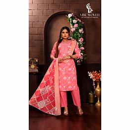 vibe woven women's floral print cotton salwar kameez suit set, pink, traditional indian ethnic dress with printed dupatta, 3 piece