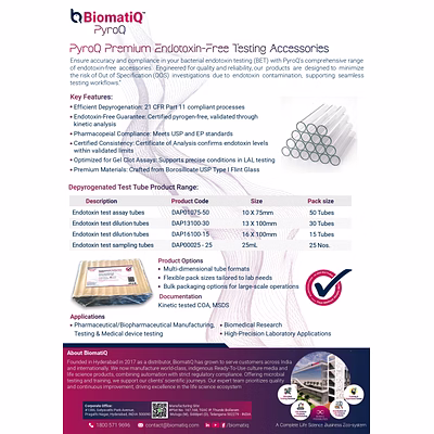 biomatiq depyrogenated test tube