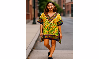 Sunny Bloom Short Kaftan – Digital Printed | Lightweight Microfiber | One Size Fits Most