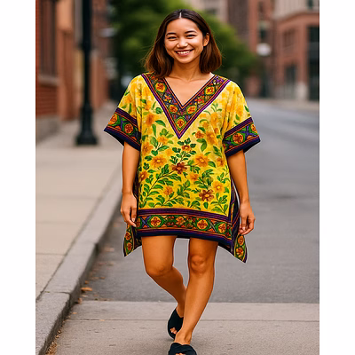 sunny bloom short kaftan – digital printed | lightweight microfiber | one size fits most