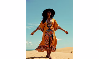 Desert Goddess Long Kaftan Dress – African Art Print | Lightweight Microfiber Comfort wear