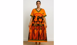 Tribal Goddess Trio Long Kaftan – Vibrant Digital Print Microfiber Dress