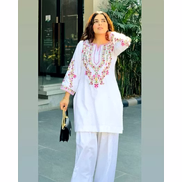 new designer collection in natural crep silk top-bottom and dupatta set fully stitched ready to wear