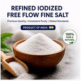 refined iodized free flow fine salt – food grade export quality – 20-30 ppm iodine