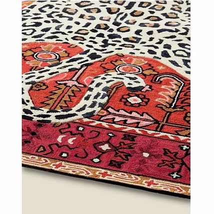 Leopard Print Design, Traditional Persian Border, Red and White Rugs-2