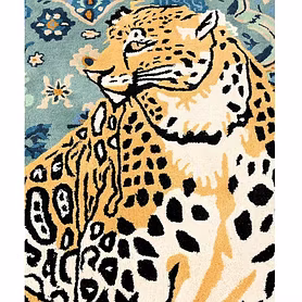Decorative Area Rug with Leopard Design, Blue Floral Border