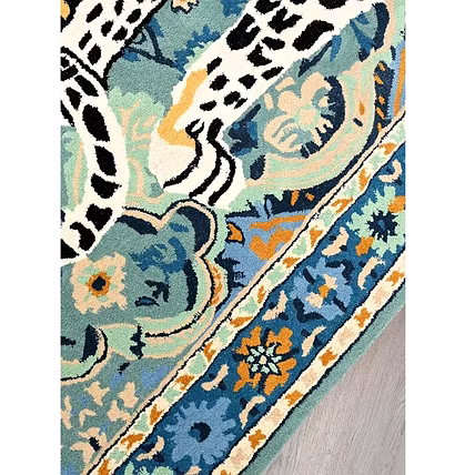 Decorative Area Rug with Leopard Design, Blue Floral Border-2