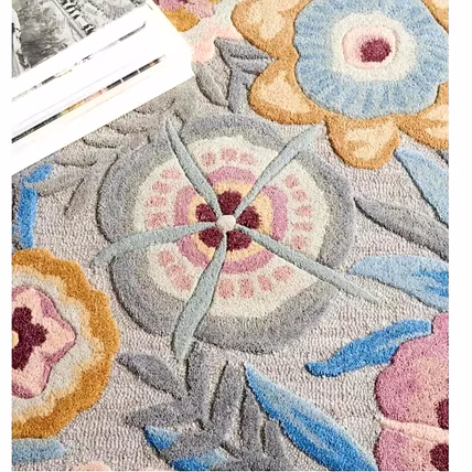 Floral Area Rug, Pastel Pink Blue Yellow Design, Hand-Tufted Wool, Living Room Bedroom Decor (3x5 Feet)-1