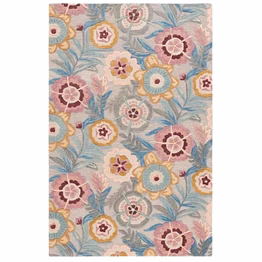safia carpet and rug floral area rug, pastel pink blue yellow design, hand-tufted wool, living room bedroom decor (3x5 feet)