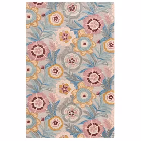 Floral Area Rug, Pastel Pink Blue Yellow Design, Hand-Tufted Wool, Living Room Bedroom Decor (3x5 Feet)
