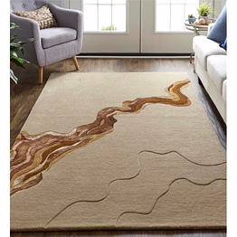 safia carpet and rug modern abstract area rug with wavy brown design, beige and tan colors, contemporary home decor (4x6 feet)