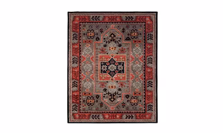 Vintage Area Rug, Grey with Coral Border, Wool, Hand-Tufted, Medium Pile, Traditional Pattern, Living Room, , Rectangle (6x8) ft