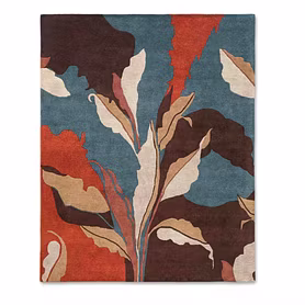 Modern Abstract Area Rug, Contemporary Artistic Pattern in Blue, Brown, Orange and Beige, Hand-Tufted Wool, Living Room Decor