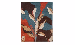 Modern Abstract Area Rug, Contemporary Artistic Pattern in Blue, Brown, Orange and Beige, Hand-Tufted Wool, Living Room Decor