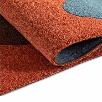 Modern Abstract Area Rug, Contemporary Artistic Pattern in Blue, Brown, Orange and Beige, Hand-Tufted Wool, Living Room Decor-2