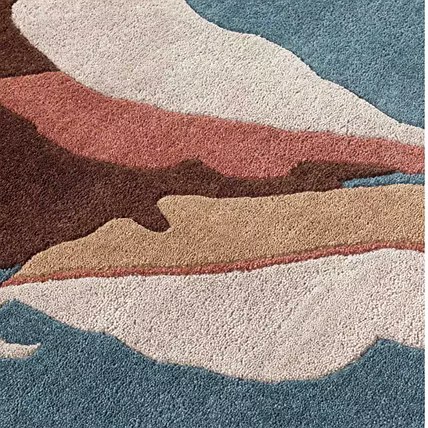 Modern Abstract Area Rug, Contemporary Artistic Pattern in Blue, Brown, Orange and Beige, Hand-Tufted Wool, Living Room Decor-3
